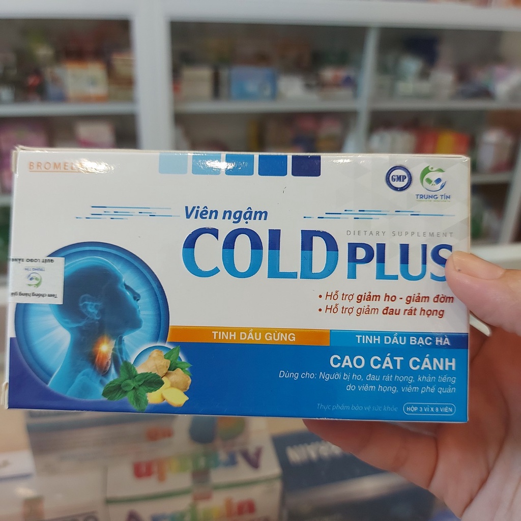VIÊN NGẬM COLD PLUS HỖ TRỢ GIẢM HO, GIẢM ĐỜM, ĐAU RÁT HỌNG (3 vỉ x 8 viên)