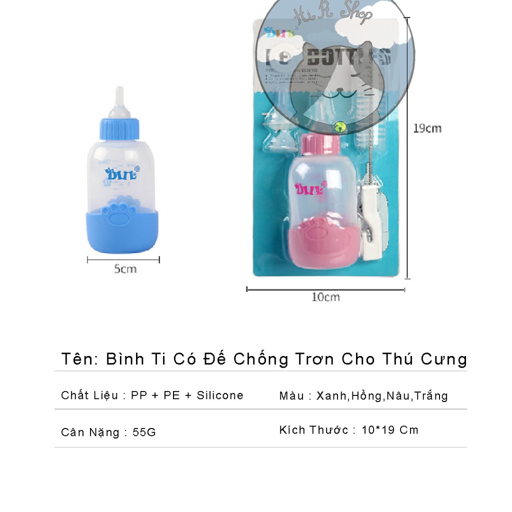 [FullBox] Bình Sữa DIIL Chó Chó Mèo Sơ Sinh Có Đế Giữ Chống Trơn Dung Tích 100ml Kèm 3 Núm Ti Với Cây Cọ Bình Sữa