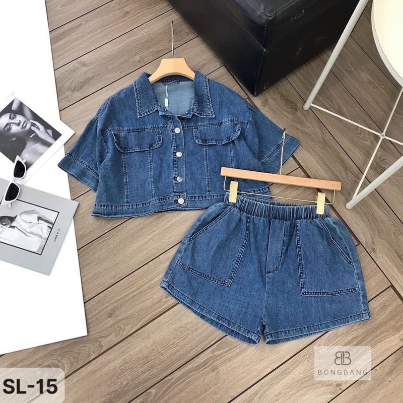 ❤️FREESHIP❤️ Bộ Jean Áo Cộc Quần Shorts bộ bò croptop siêu xinh #028 _hàng sẵn( ảnh thật cuối)