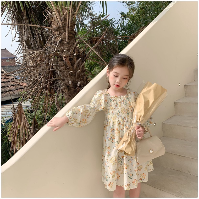 Đầm Hoa Dài Tay Phong Cách Hàn Quốc 2021 Dành Cho Bé Gái