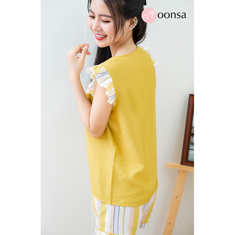 Đồ ngủ nữ tơ linen Bèo Sọc Cổ Tròn [ Moonsa ] | BigBuy360 - bigbuy360.vn