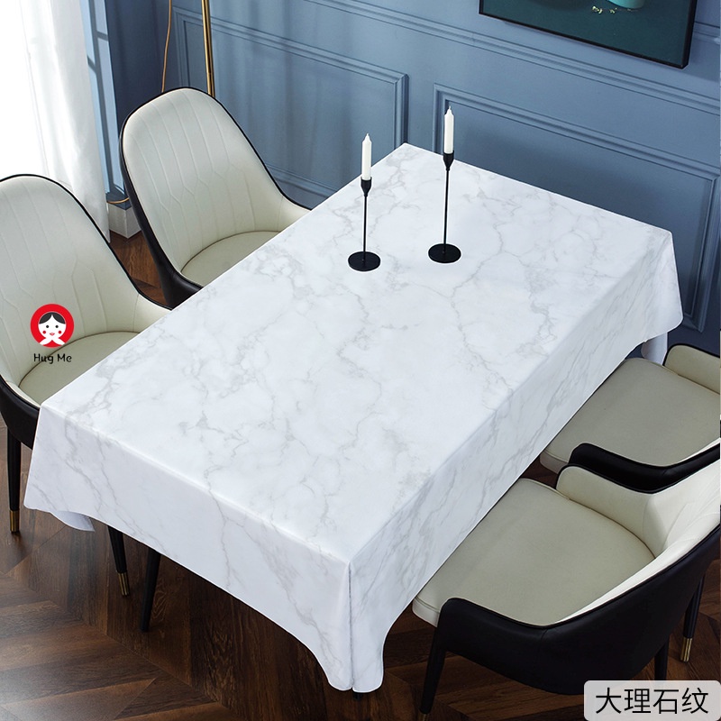 Khăn Trải Bàn Bằng Da Dày Dặn Chống Nước Chống Dầu Họa Tiết Vân Đá Hình Chữ Nhật