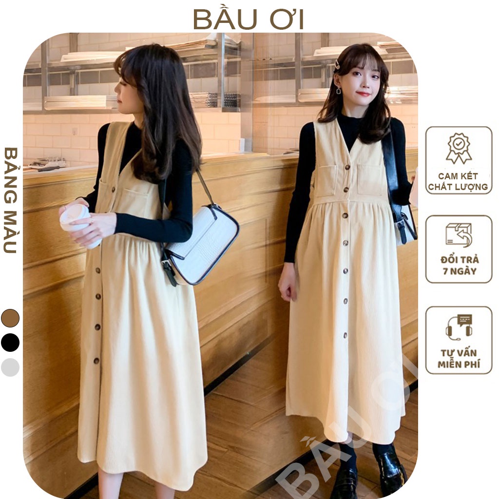 [BAUOII V126] SET VÁY BẦU THU ĐÔNG GỒM YẾM VÀ ÁO DÀI TAY CHẤT NHUNG TĂM - ĐẦM BẦU CÔNG SỞ MÙA ĐÔNG THIẾT KẾ DẠNG YẾM