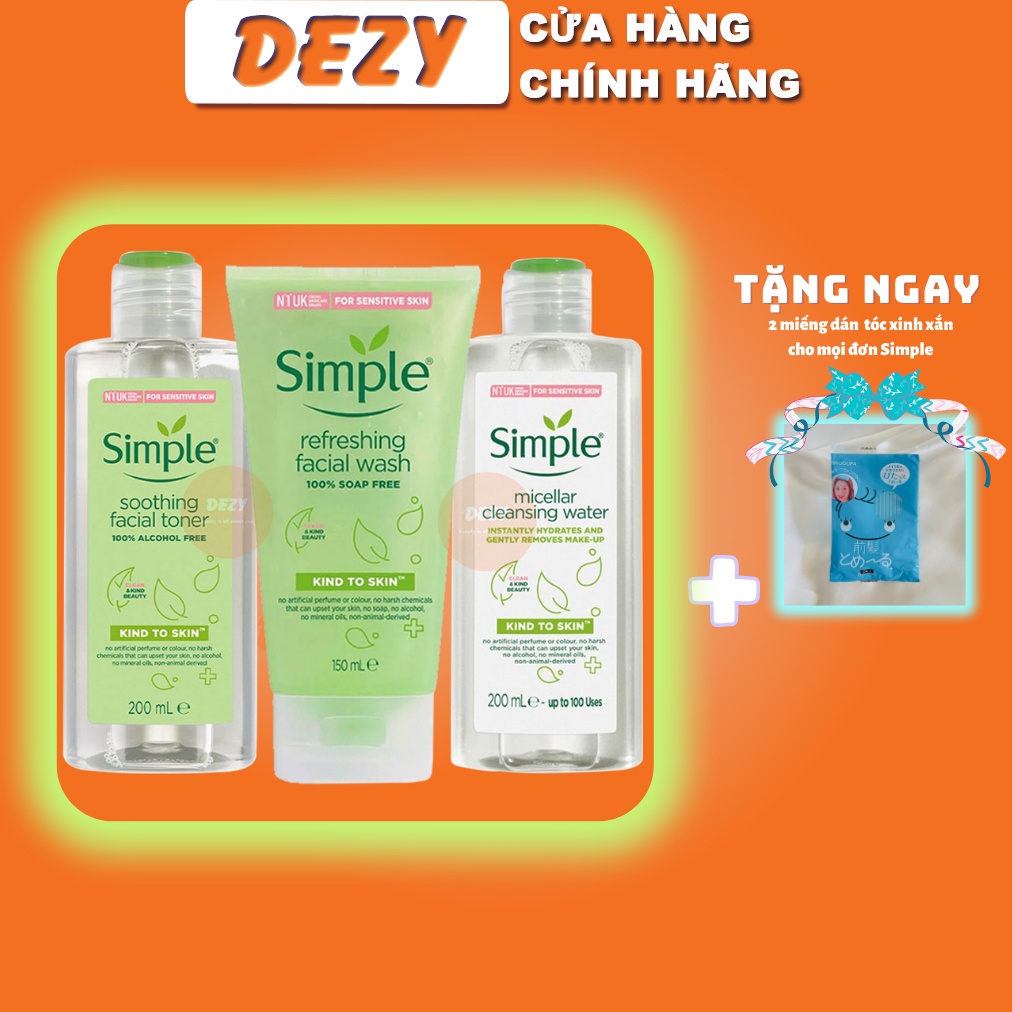 Skincare Simple CHÍNH HÃNG Combo Sữa Rửa Mặt Srm Toner Nước Hoa Hồng Toners Nước Tẩy Trang Micellar Water Dưỡng Ẩm Dezy