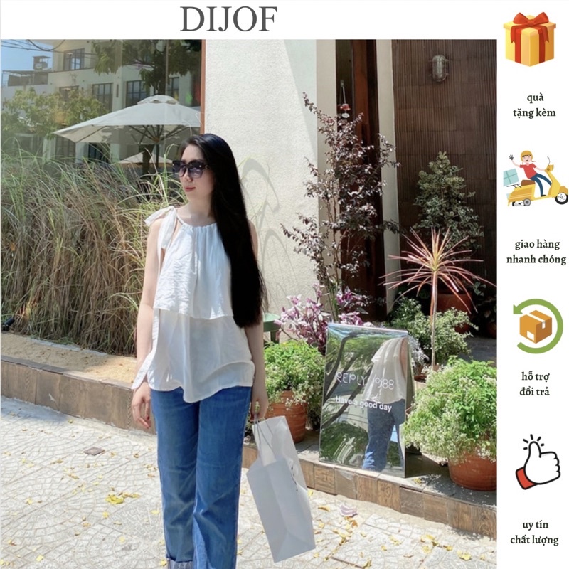 Áo yếm buộc dây nơ 2 lớp, áo hai dây cổ yếm xếp tầng phong cách Hàn Quốc trẻ trung xinh xắn