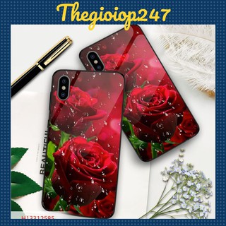 ỐP LƯNG  ĐIỆN THOẠI TRÁNG GƯƠNG KÍNH CƯỜNG LỰC HÌNH HAI HOA HỒNG NHUNG ĐỎ