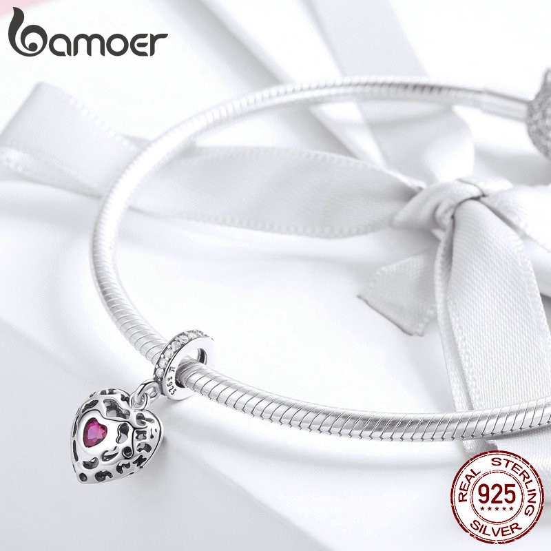 Hạt trang sức Bamoer chốt bạc 925 hình trái tim sang trọng