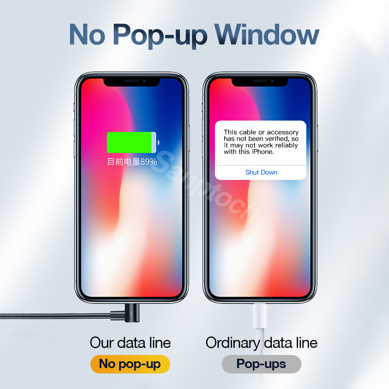 Dây cáp sạc nhanh Sanptoch 90 độ dài 1M / 1.5M / 2M cho IPhone 11 Pro Max XS XR X IPad Ipod IOS
