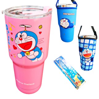 (LẠ) Combo ly giữ nhiệt thailan 900ml doremon hồng có tất cả phụ kiện