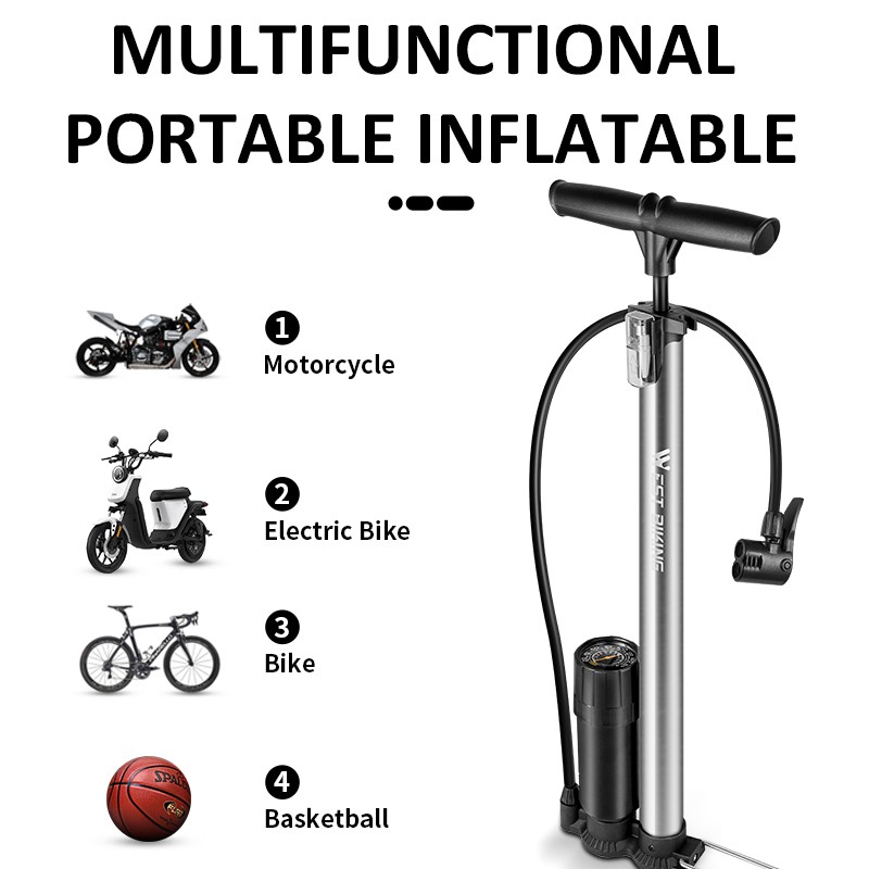 Dụng Cụ Bơm Hơi Xe Đạp WEST BIKING 160PSI Có Đồng Hồ Dễ Để Sàn Sử Dụng Với Chân Và Tay