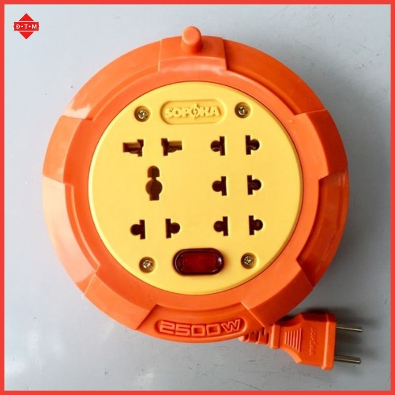 Ổ Điện Cuộn Dây Lõi Sứ Chịu Tải Sopoka 2500W - Ổ Điện Kéo Dài 4,5m 7,5m 9,5m Cuộn Tròn Xoay Tay Tiện Lợi - BH 2 Năm