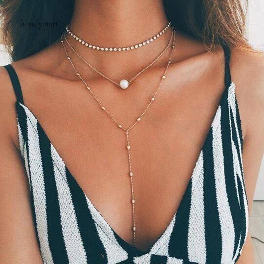 Vòng cổ nhiều lớp có đính ngọc trai giả cho nữ