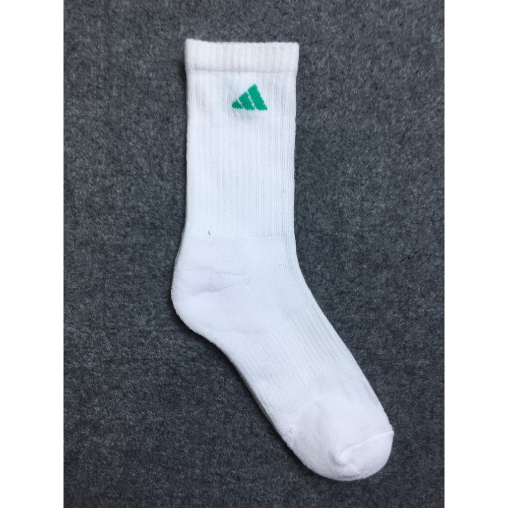 3 Đôi vớ Adidas cao cổ màu trắng logo 3 sọc xanh lá
