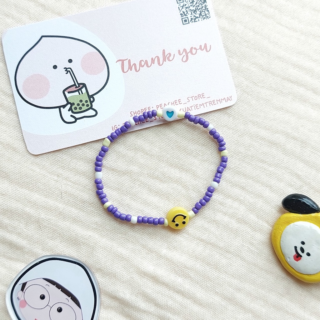 🙂 Vòng tay hạt cườm nhựa handmade nhiều màu kèm charm mặt cười, hình tim