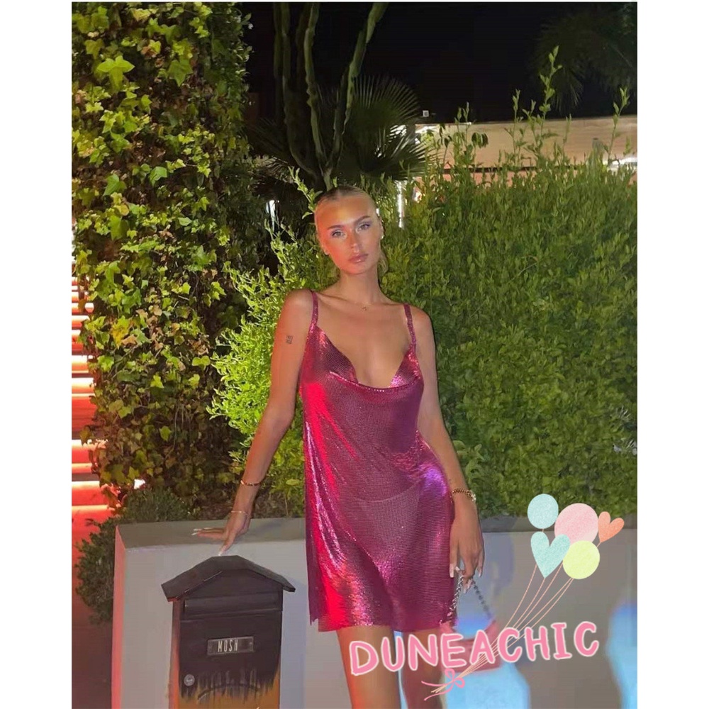 Đầm Xẻ Tà Kim Loại Lấp Lánh Gợi Cảm Cho Nữ