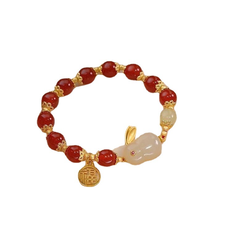 Vòng Tay Ngọc Bích Onyx Hình Thỏ May Mắn Kiểu Dáng Sang Trọng Dành Cho Nữ