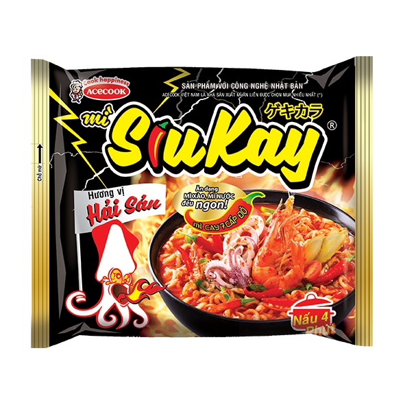Mì Siu Kay Acecook 7 cấp độ hương vị hải sản, bò gói 127g