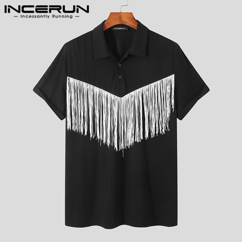 INCERUN Áo Thun Polo Tay Ngắn Dáng Rộng Phối Tua Rua Thiết Kế Đơn Giản Thời Trang Cho Nam