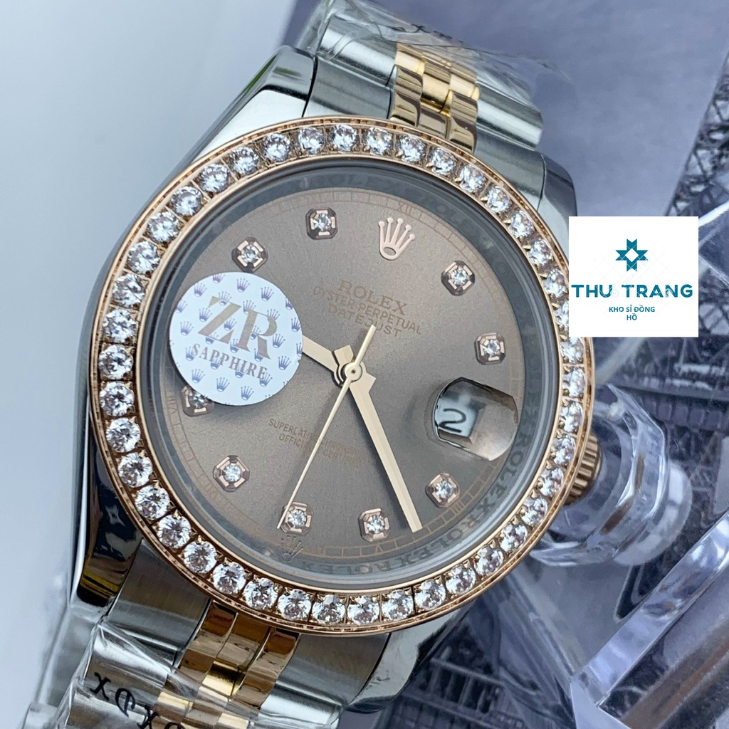 Đồng hồ nam Rolex mẫu cơ Automatic máy Nhật dòng Classic đính đá nâu cafe siêu nét size 31-41mm