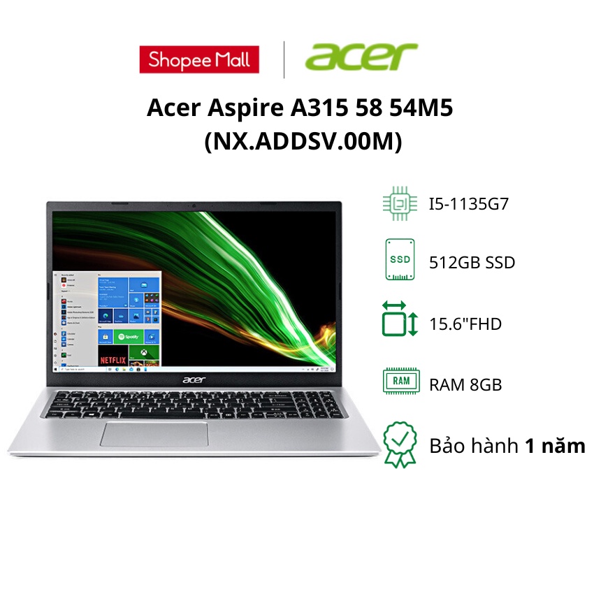 Laptop ACER Aspire 3 A315-58-54M5 / Core i5-1135G7/ 8GB/ 512GB SSD/15.6&quot; Full HD