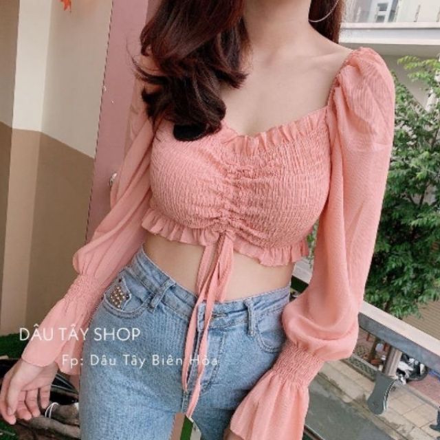 Áo rút dây giữa tay phồng xinh xắn ( Kèm hình thật trải sàn)