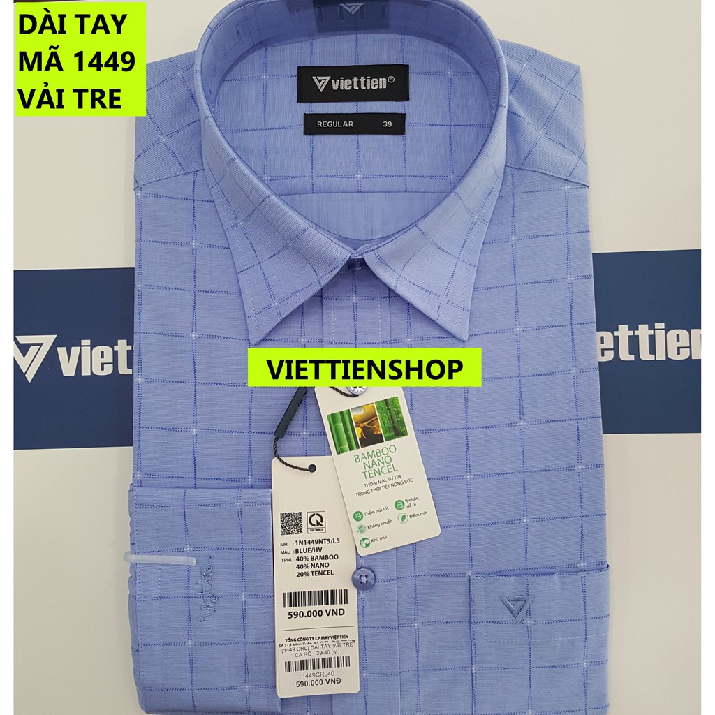 (1449 CRL) ÁO SƠ MI VIỆT TIẾN DÀI TAY VẢI TRE CA RÔ