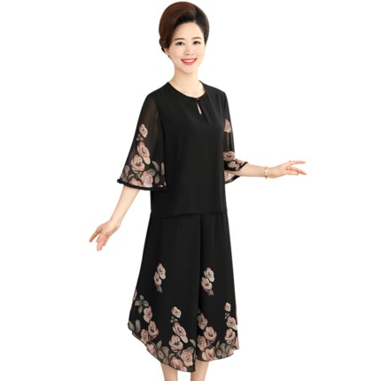 Bộ quần áo trung niên cho bà, cho mẹ chất voan tơ 2 lớp trung tuổi - Vincent Shop