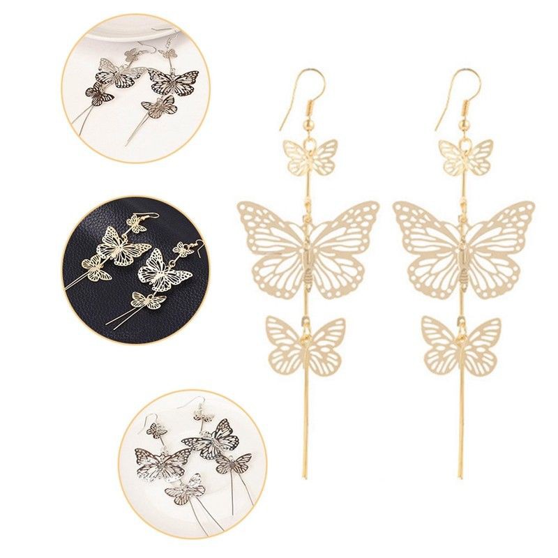 Đôi khuyên tai dáng dài hình bươm bướm phong cách cổ điển