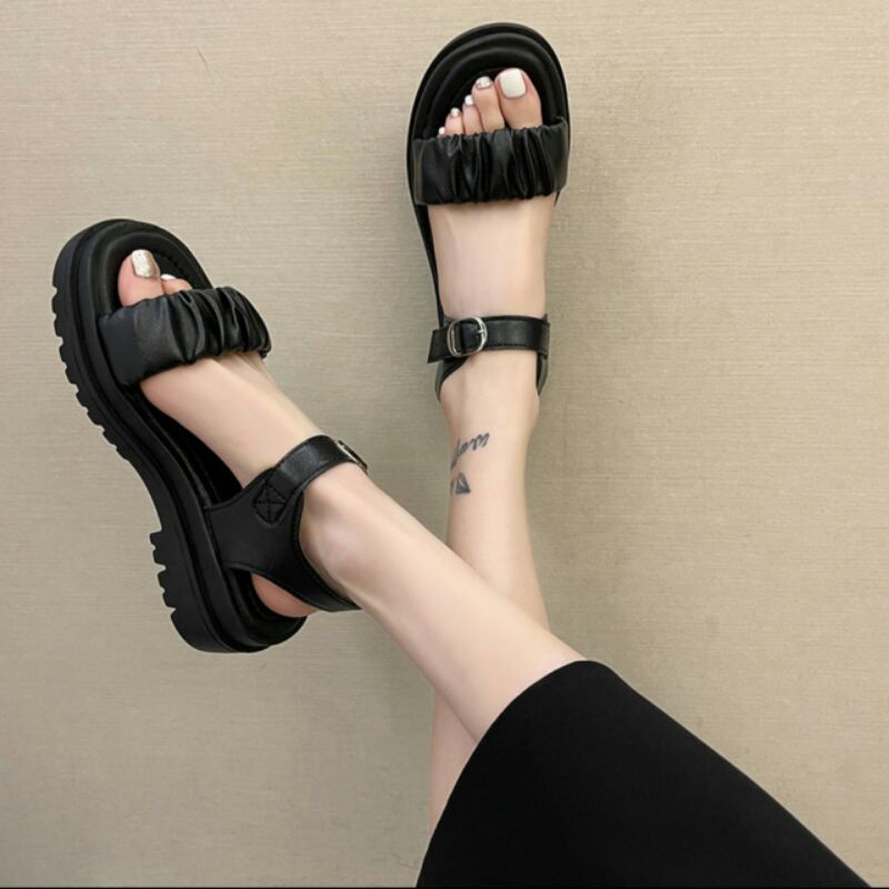 Dép Nữ Quai Hậu Nhún Ngang Đế PU Siêu Nhẹ Cao 5P Cực Êm Sang Chảnh Cá Tính