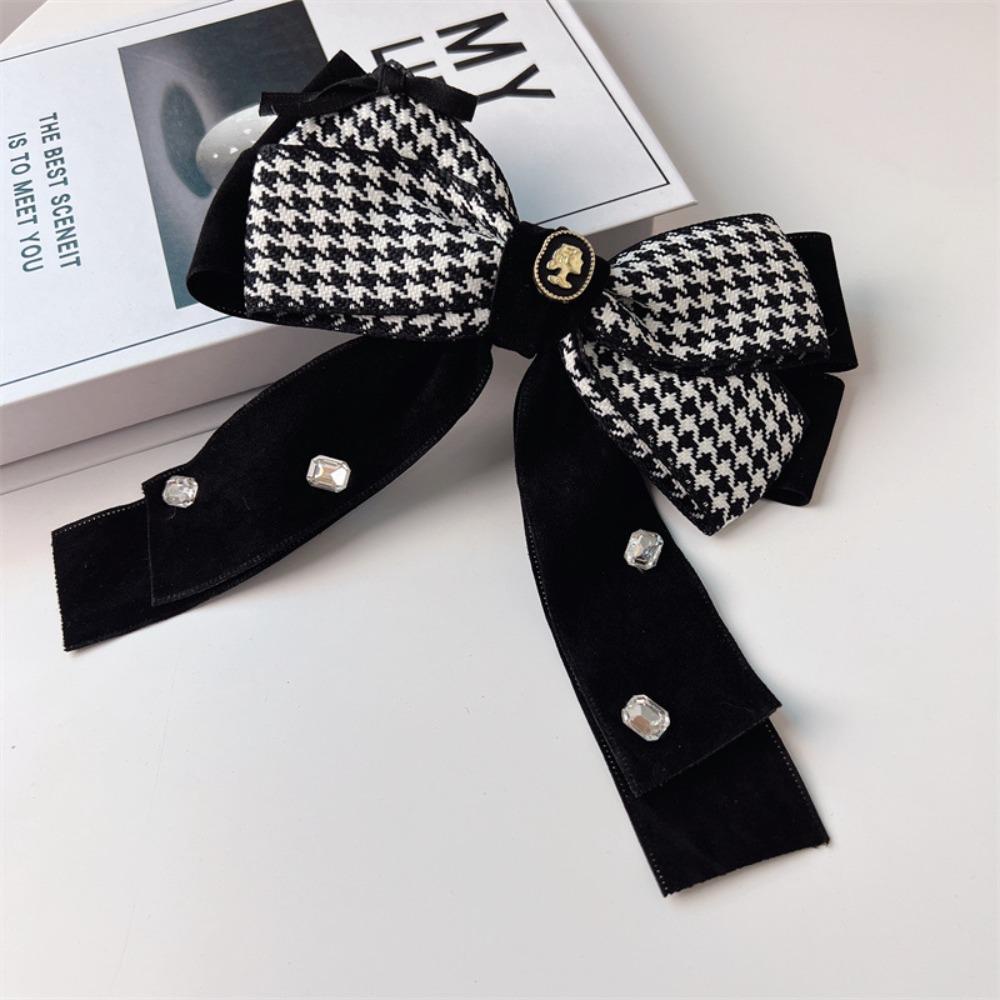 Kẹp Tóc Nơ Lớn Họa Tiết Kẻ Ô Retro Thanh Lịch Cho Nữ