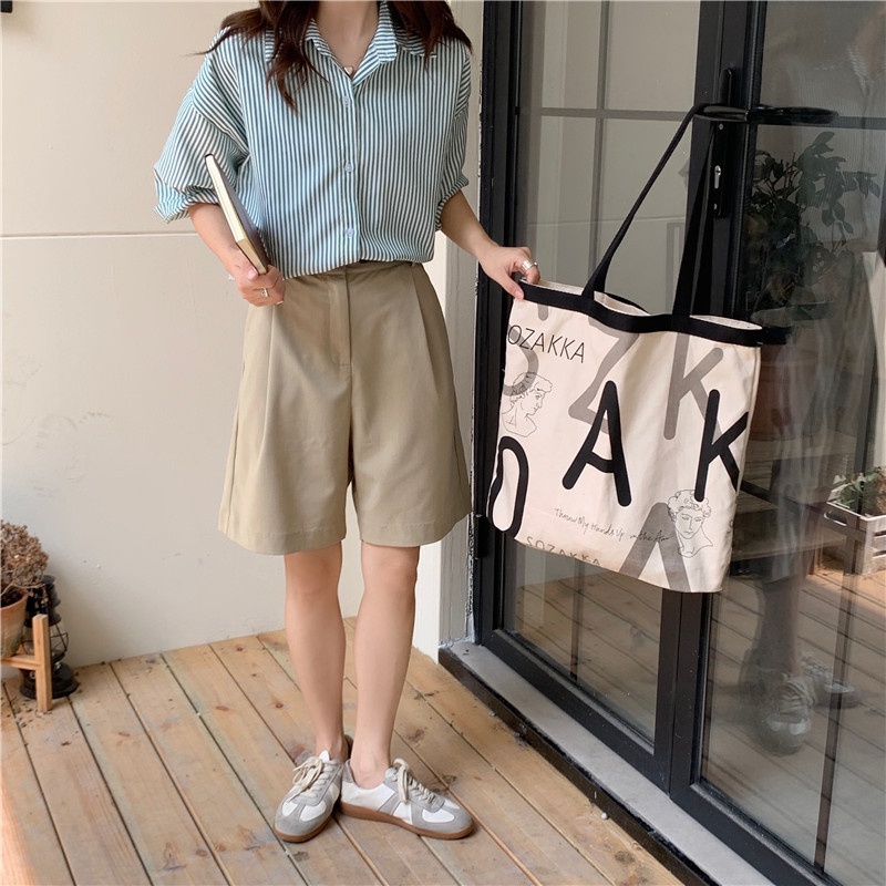 Túi Xách Canvas Cỡ Lớn In Chữ Thời Trang Trẻ Trung