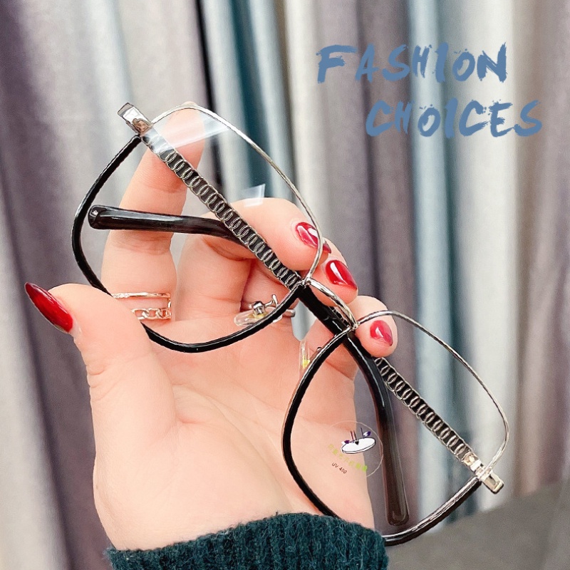 Mắt Kính Gọng Vuông Kim Loại Chống Ánh Sáng Xanh Thời Trang Hàn Quốc Cho Nữ