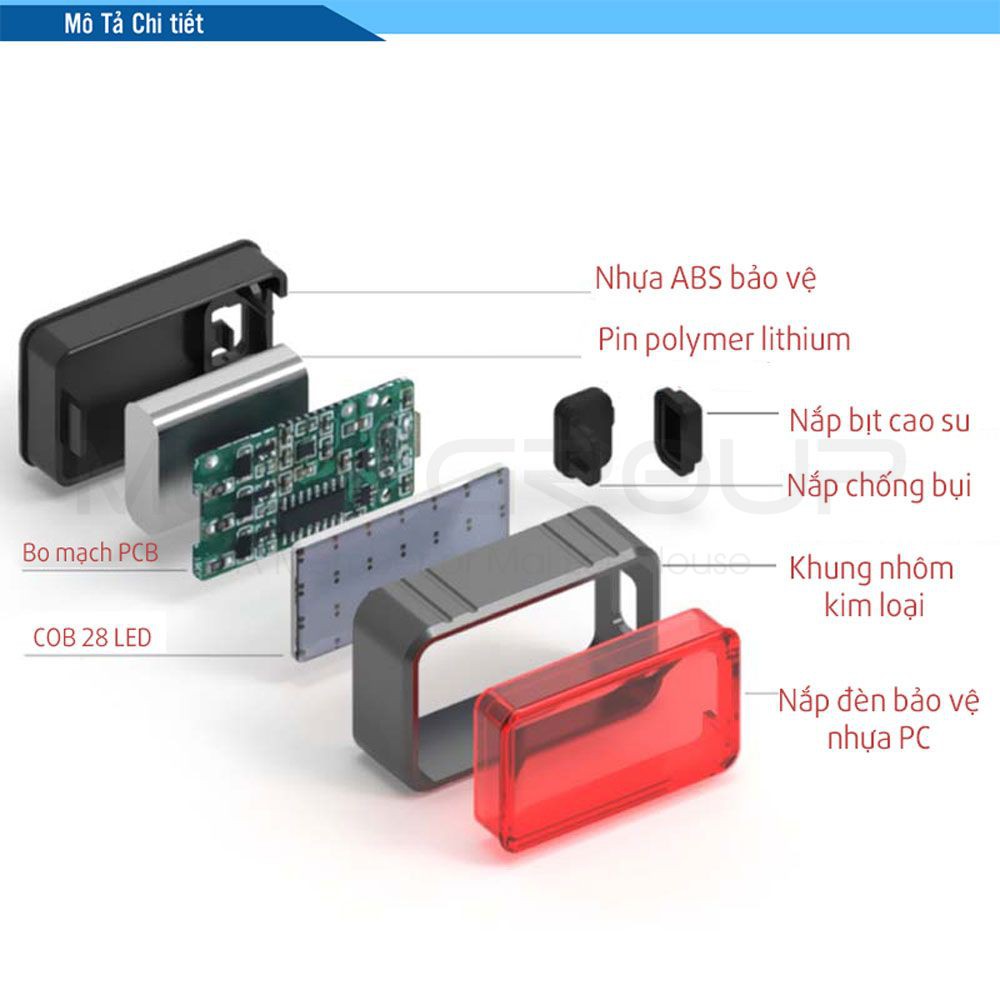 Đèn Led Đuôi Xe Đạp 100Lumens 4 Chế Độ Đèn Phanh Cảm Biến Gia Tốc Thông Minh Sạc USB Chống Nước/ Bụi Bẩn Cho Xe Đạp MLH
