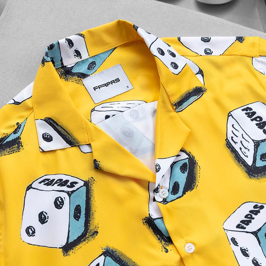 Áo Sơ Mi Dice Tay Ngắn Vải Chun Chéo Mềm Mại Họa Tiết Xúc Xắc Nổi Bật - FAPAS