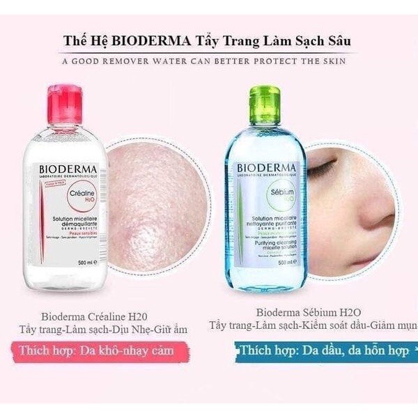 Nước tẩy trang Bioderma làm sạch dịu nhẹ 500ml, tẩy trang Bioderma cho mọi loại da MANEKI