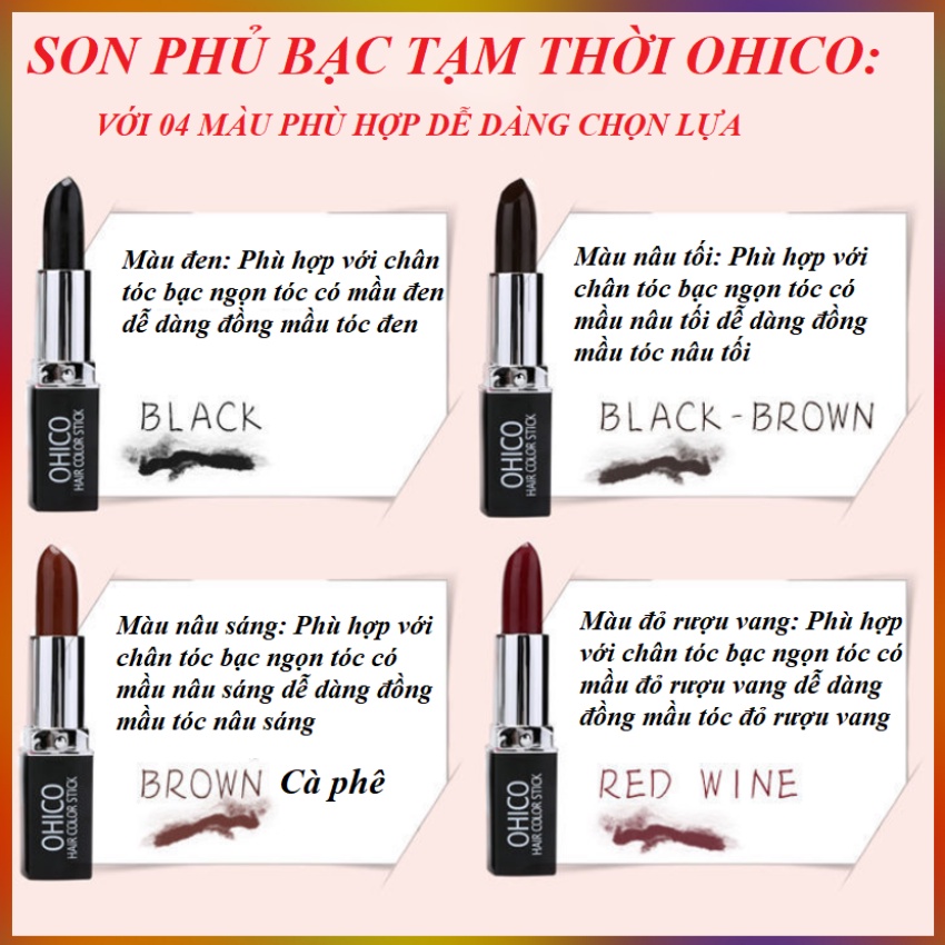 Son Nhuộm Tóc Che Phủ Tóc Bạc Tạm Thời OHICO 04Gr/Thỏi 04 Mầu Chọn Lựa