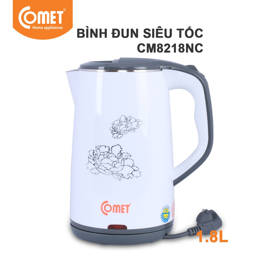 [Mã ELHADEV giảm 4% đơn 300K] Bình Đun Siêu Tốc COMET inox 304 1.8L CM8218N - Hàng chính hãng