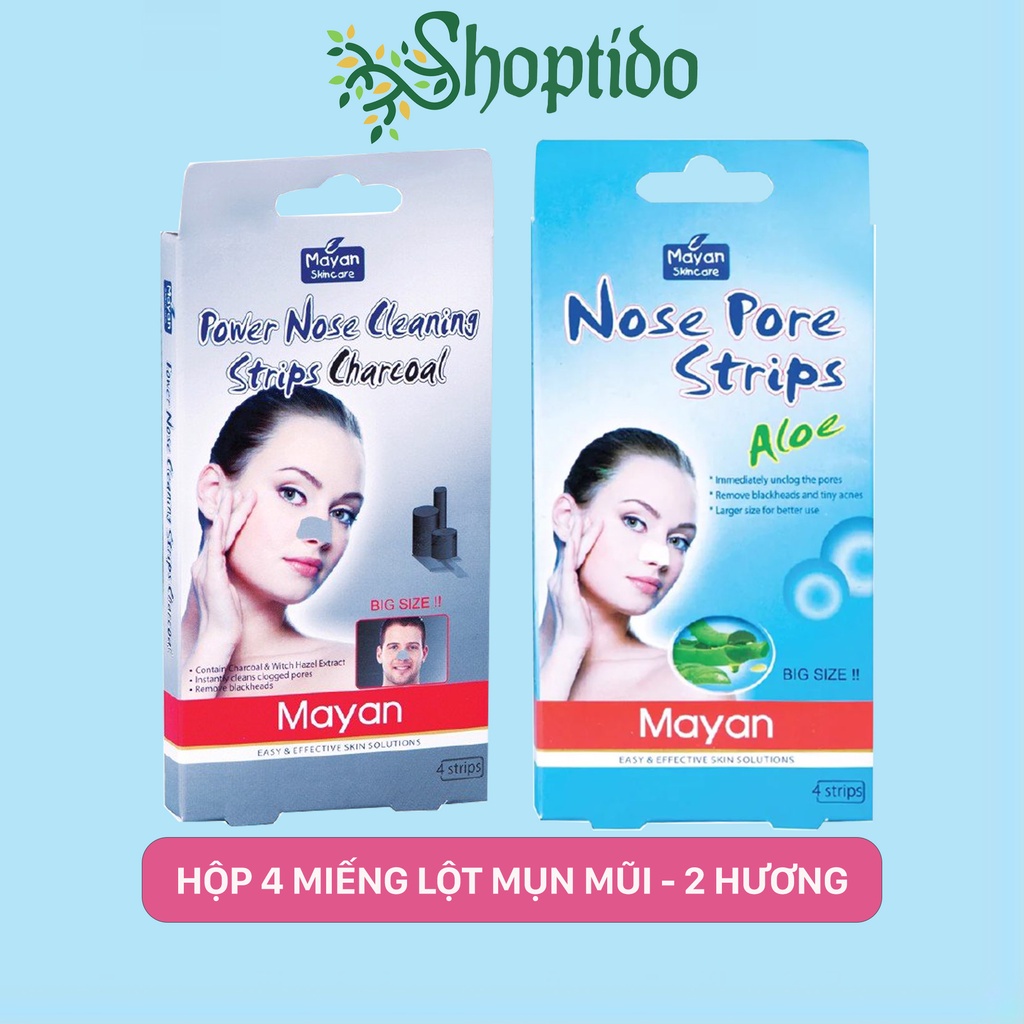 Hộp 4 miếng lột mụn đầu đen MAYAN than hoạt tính, lô hội Nose Cleaning Strips NPP Shoptido