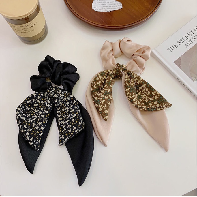 Dây Buộc Tóc Scrunchies Nơ vải satin Lụa Dài, kiểu Hàn Quốc nhẹ nhàng