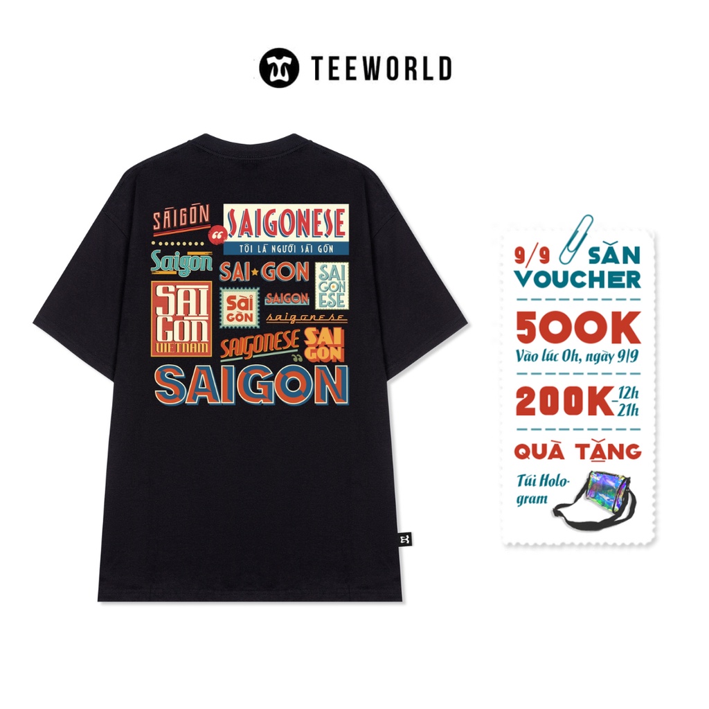Áo thun Teeworld Saigonese Cô Ba Nam Nữ Đen Form Rộng Unisex