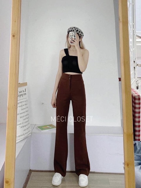 Quần ống loe cạp cao chất vải tuyết mưa dày dặn có size | BigBuy360 - bigbuy360.vn