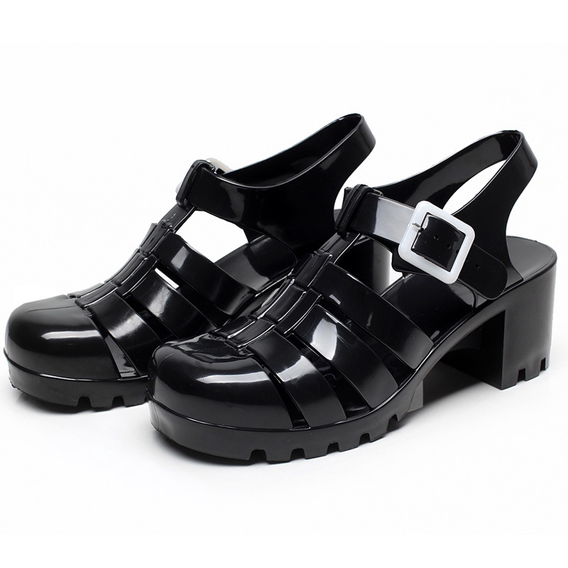 Giày sandal cao gót làm từ nhựa trong suốt chống trượt chống thấm nước mua thời trang mùa hè cho nữ