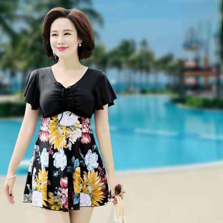 Bikini Đồ bơi đi biển váy phối hoa cho các mẹ trung niên, người lớn tuổi,váy một mảnh !