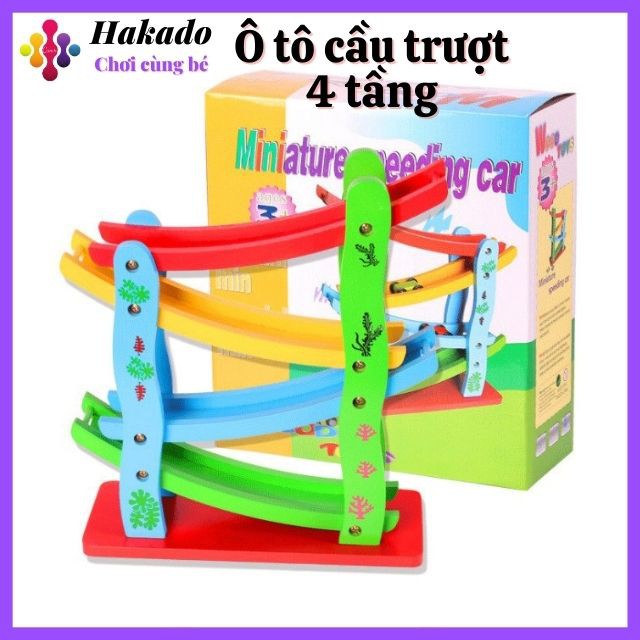 Đồ chơi gỗ cầu trượt ô tô 4 tầng cho bé yêu