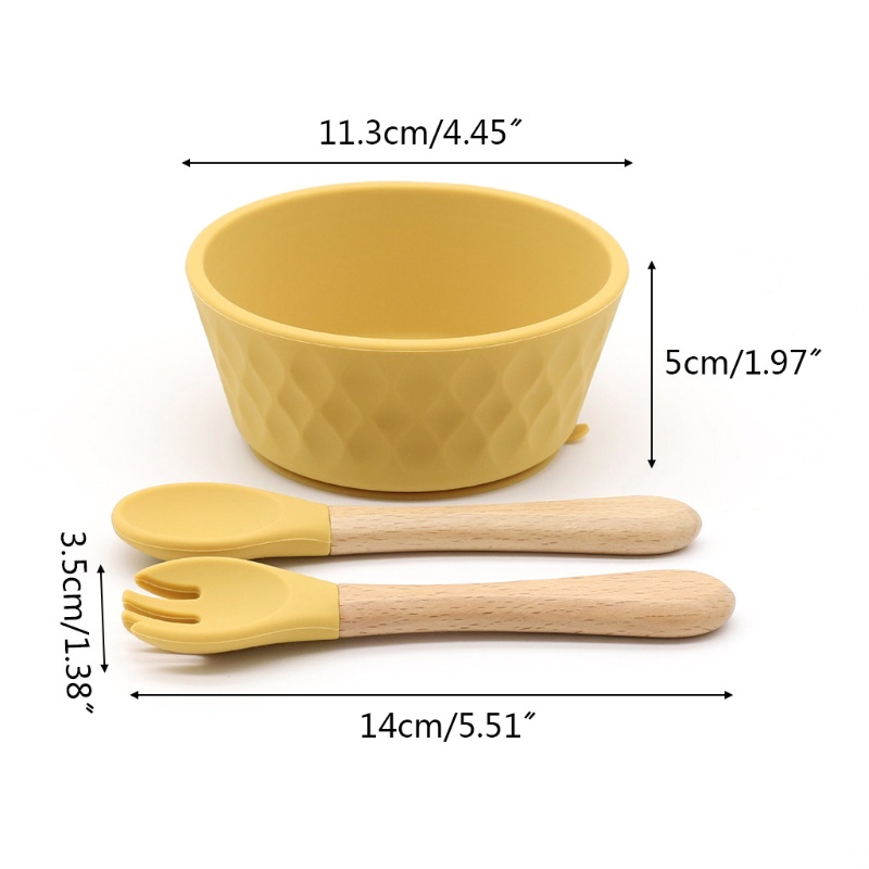 ℜ-ℜ  3 Pcs Baby Food Grade BPA-Free Silicone Suction Feeding Bowl Spoon Fork Dish Set