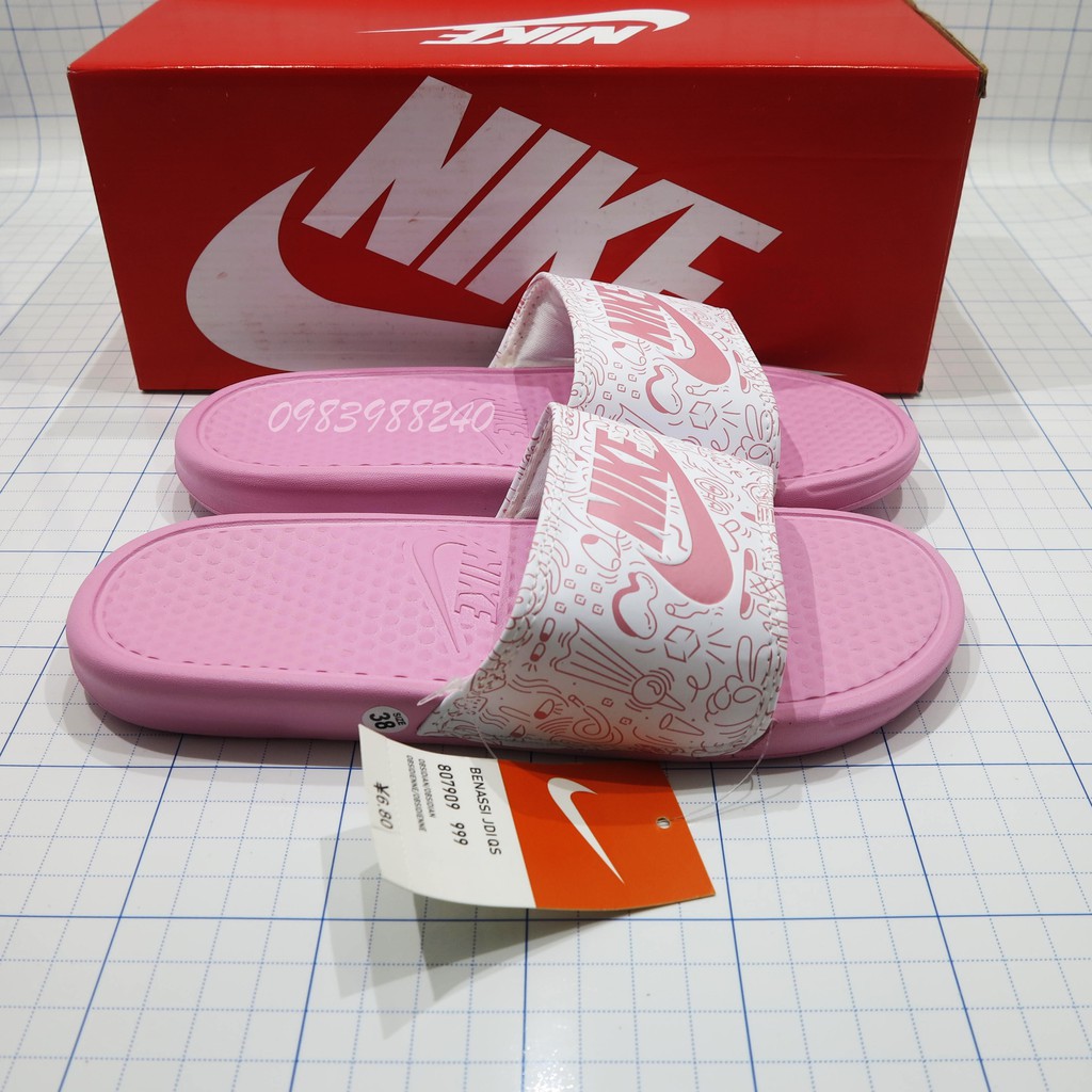 [Hộp Nike] Dép Nike Nk cartoon hoạt hình quai ngang nam nữ đầy đủ tem, mác, lót dày, tặng hộp hãng