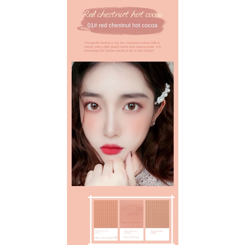 Phấn Má Hồng NOVO Ba Màu Lâu Trôi Chống Thấm Nước Không Cân Bằng Dầu 3 Màu Để Chọn