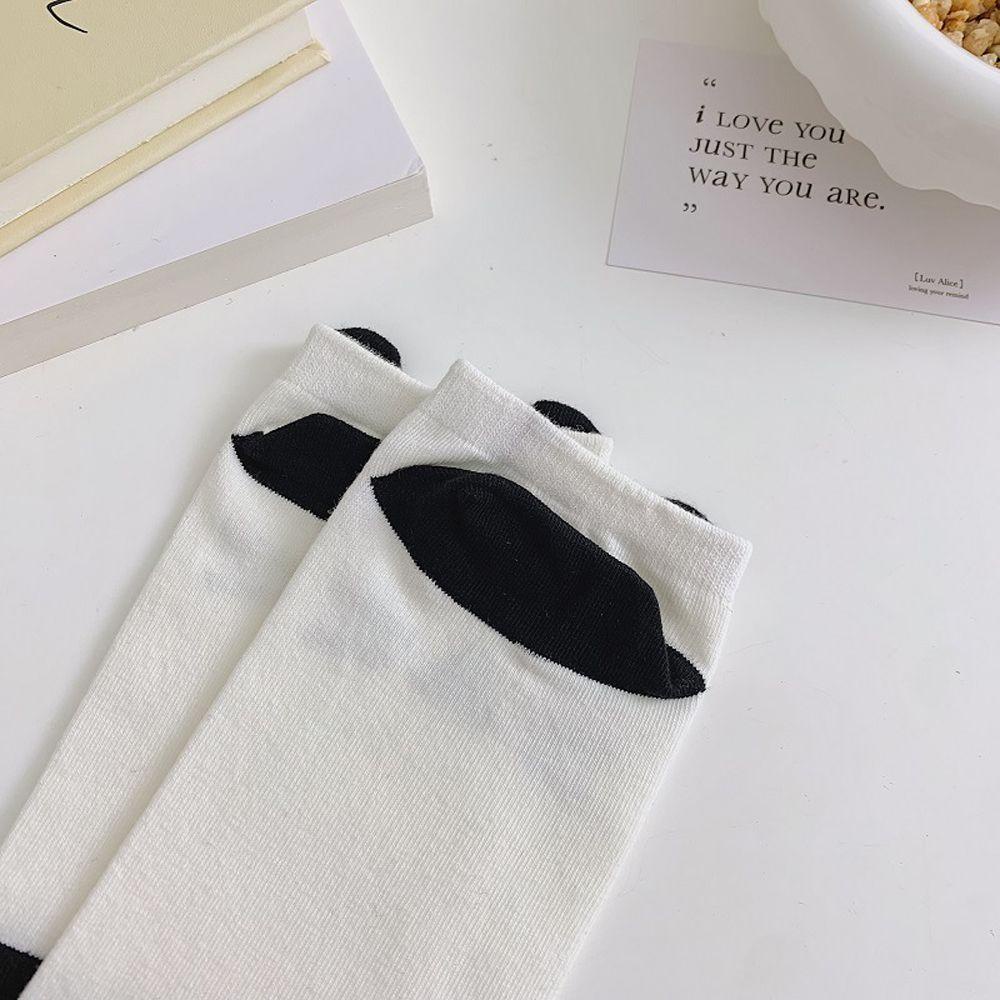 Vớ Cotton Màu Trơn Họa Tiết Mèo / Gấu Trúc Phong Cách Hàn Quốc Độc Đáo Thoải Mái Cho Nữ