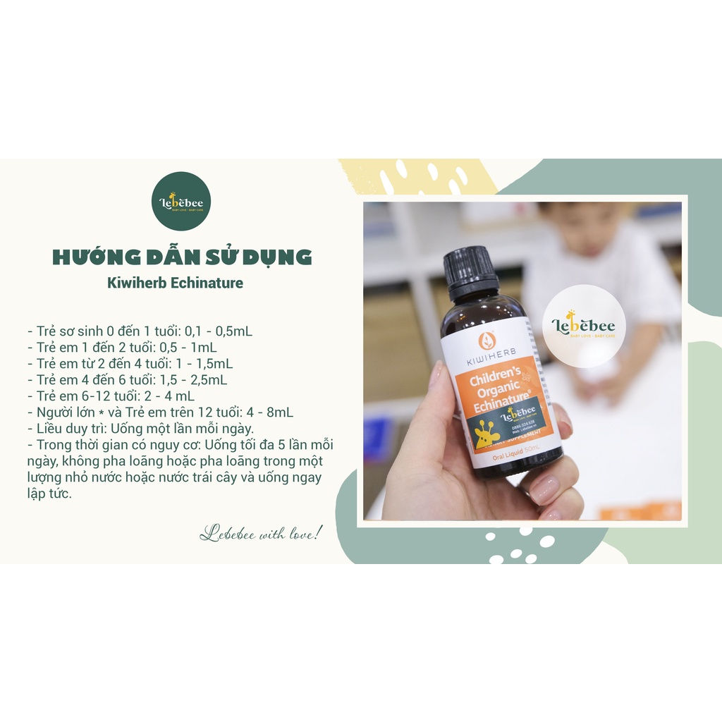 Siro tăng đề kháng mũi họng Children's organic Echinature KiwiHerb - 50ml