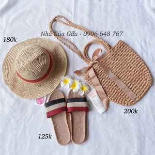 Set túi cói, nón cói, dép cói ( ảnh thật shop mix)